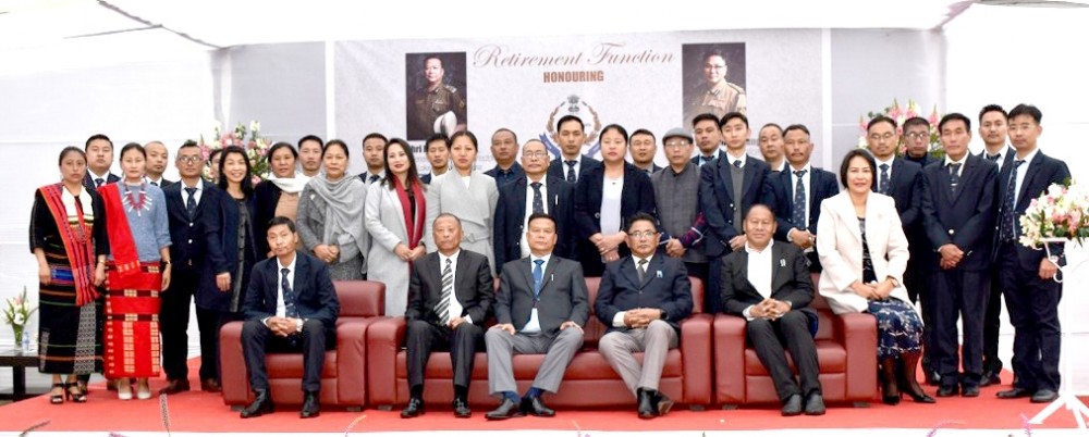 Officials and others during the Retirement programme in honour of outgoing officers IGP & Director, I Meyionen and Sr SP, L Temsunungsang held at the premises of Nagaland Lokayukta Kohima on February 26. (DIPR Photo)